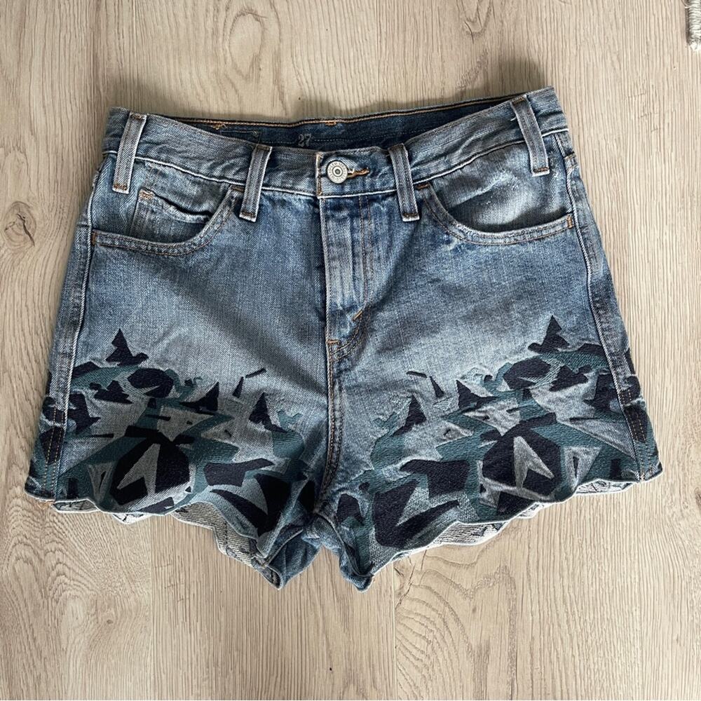 Levi’s Orange Tab High Rise Demin Jean Shorts blue embroidered zig zag hem 27